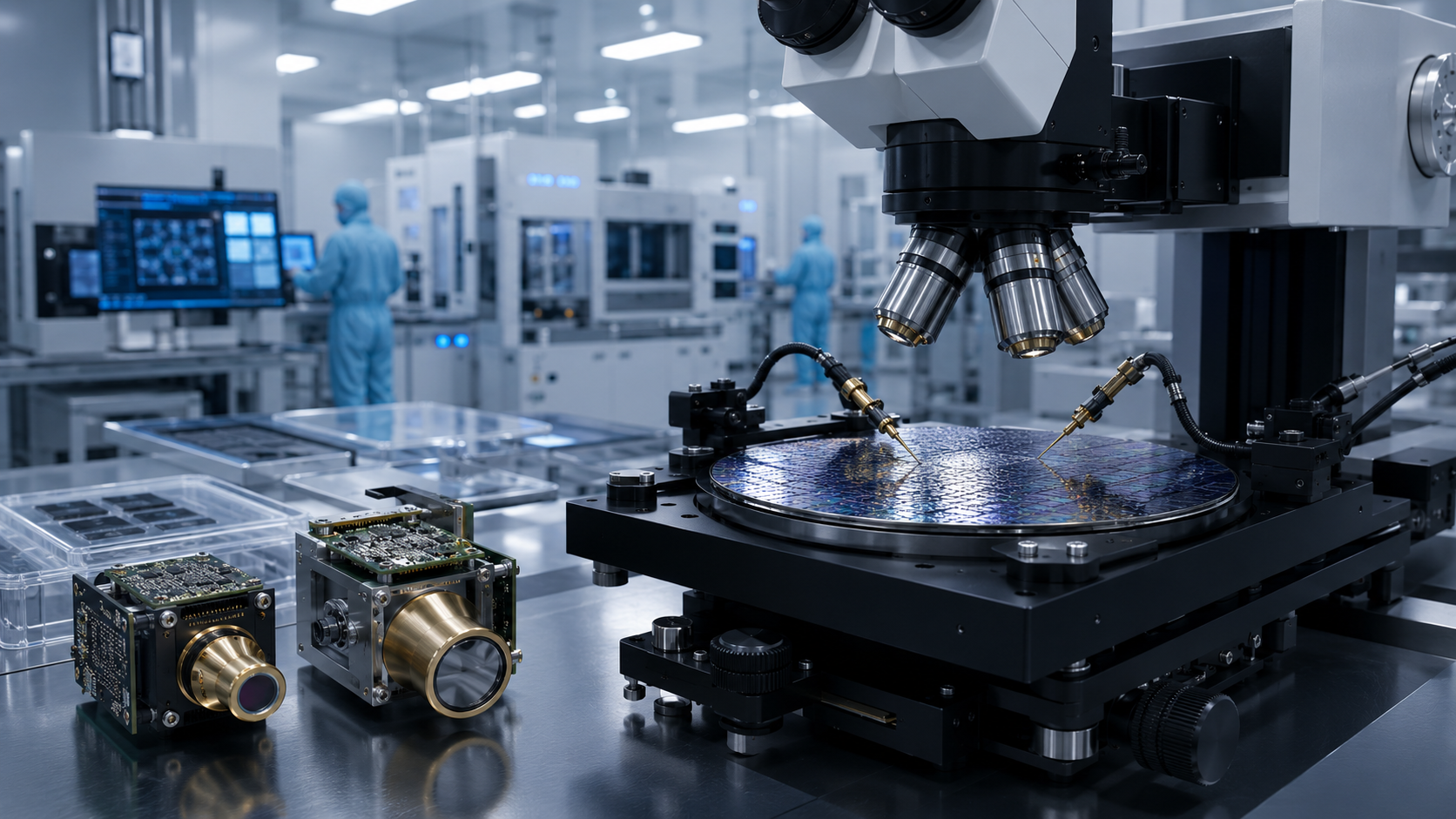 Integrated optoelectronic research, wafer probing and module laboratory